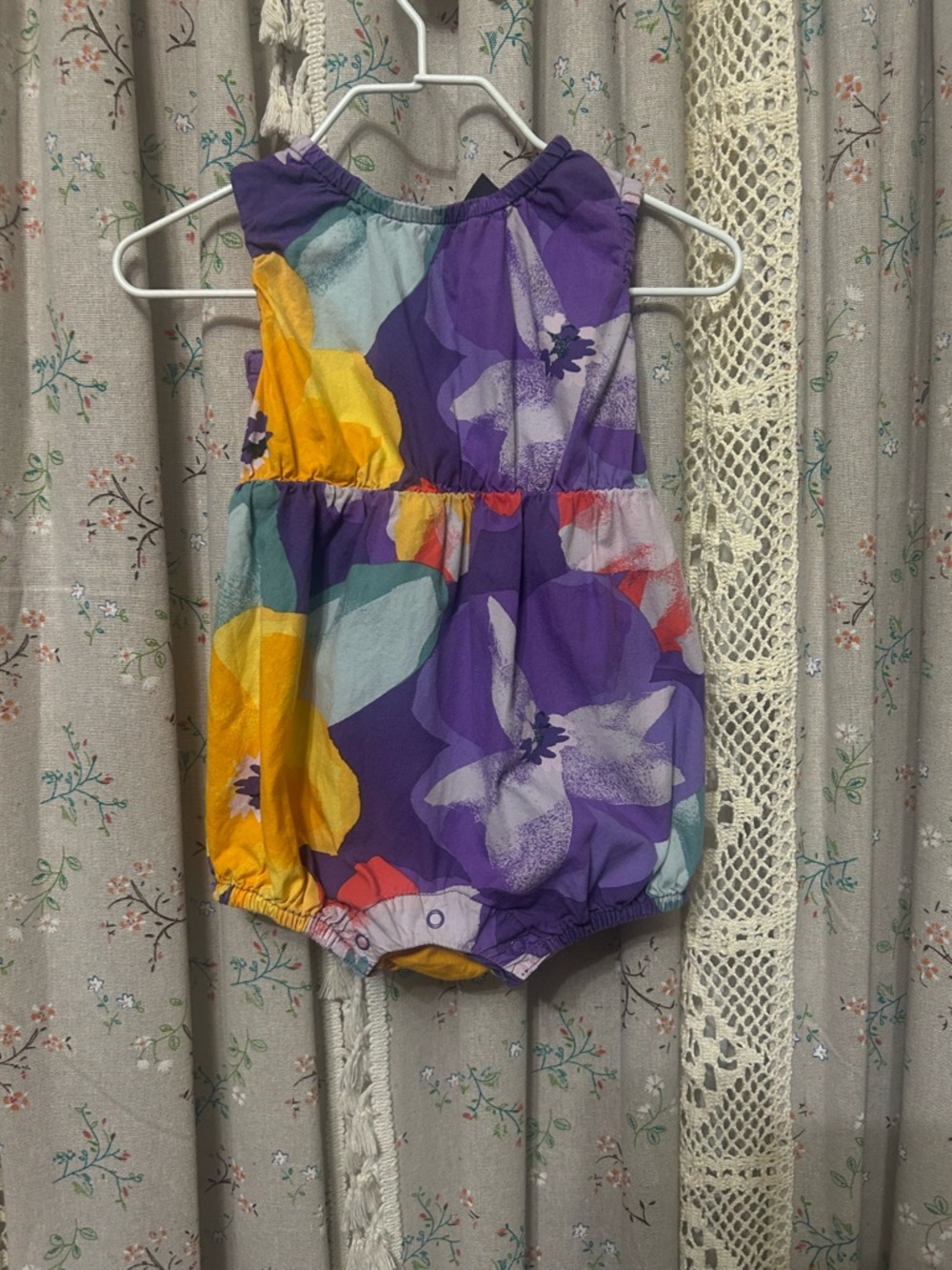 Tea Collection Baby Romper Floral Purple Yellow 9-12 Months